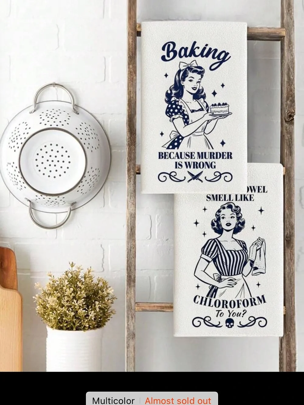 Retro Comic Print Dish Towels - White and Navy